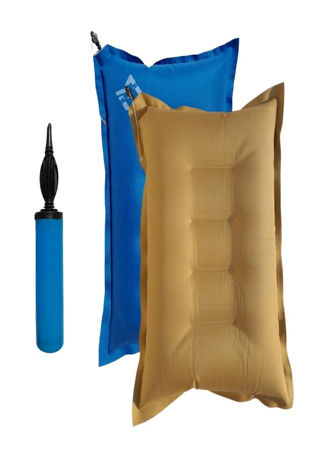 PM SQUARE Inflatable Soft Portable Khaki + Colour Air Travel Pillow with an Air Pump for Travel in Train, Bus, Camping, Hostel and Office - Image 1